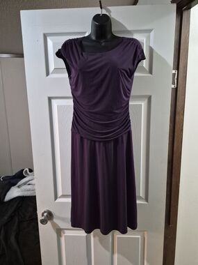 Ruched Waistcap Sleeve Midi Dress in Deep Purple